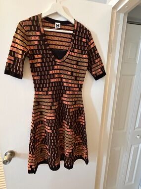M by Missoni Black Knit Midi Dress with Pink & Gold Stripes